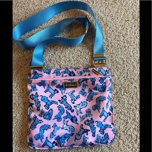 Lilly Pulitzer Pompano Crossbody Bag “Ruff Night Zanzibar Blue Doggie”